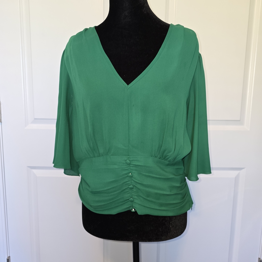 New York & Company Green V-Neck Blouse